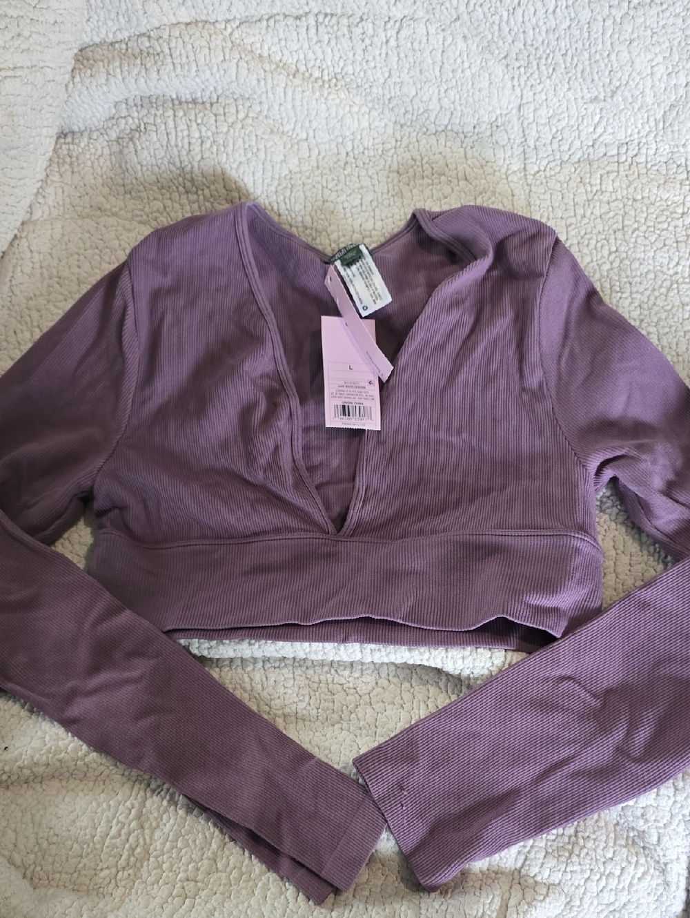 NWT Wild fable Ribbed Deep V Long-Sleeve Crop Top - Lavender